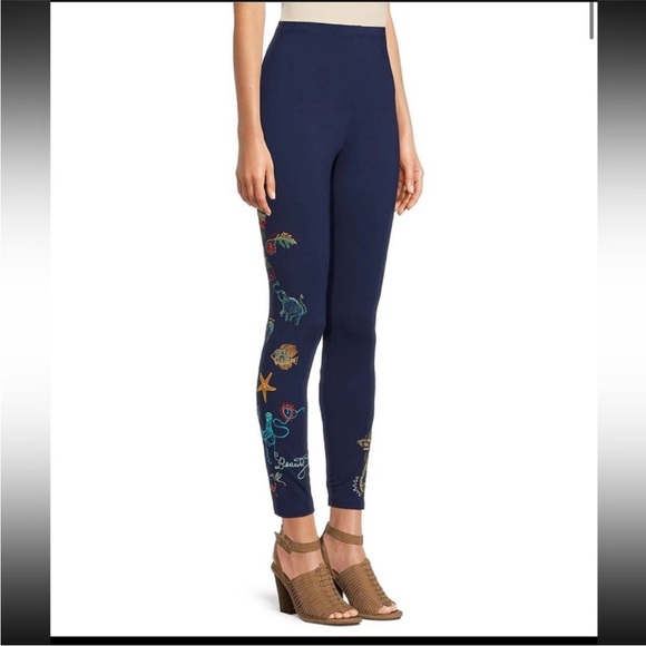 Johnny Was Pants - NEW JOHNNY WAS RARE ZOE EMBROIDERED LEGGINGS NAVY